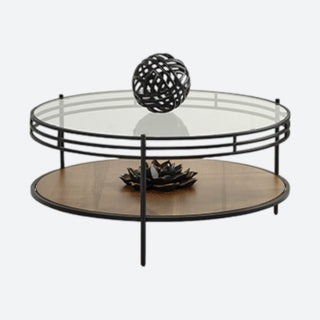 Dark Round Side Table with Glass Top Two Pieces