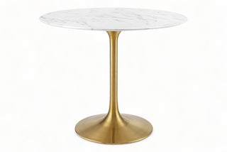 კრილიონის მრგვალი თეთრი და ოქროს მარმარილოს სასადილო მაგიდა