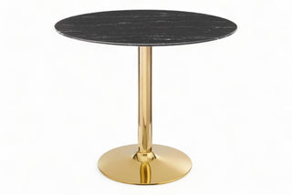 Elysium მრგვალი შავი და ოქროს მარმარილოს სასადილო მაგიდა