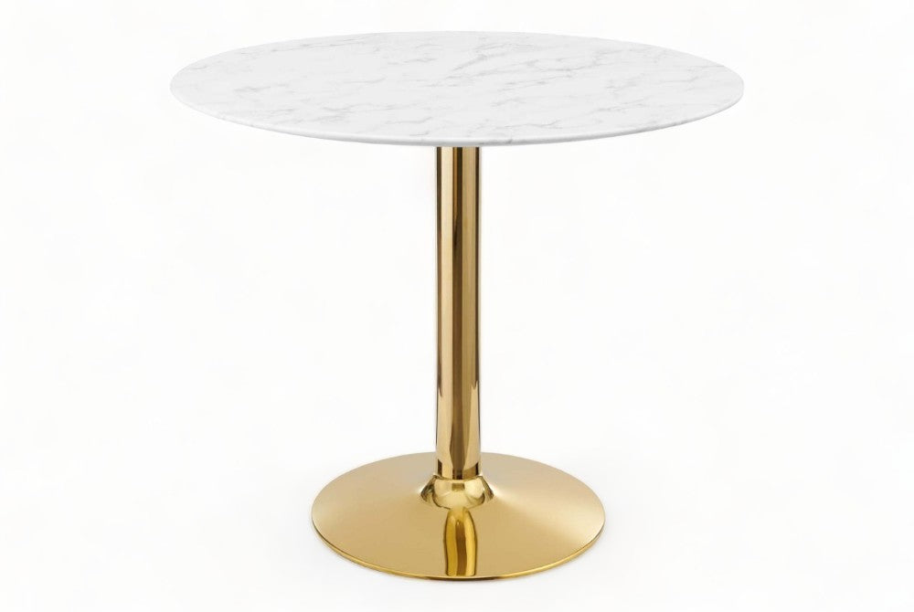 Tavolinë ngrënieje Elysium e rrumbullakët e bardhë dhe mermer ari