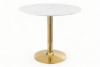 Elysium მრგვალი თეთრი და ოქროს მარმარილოს სასადილო მაგიდა