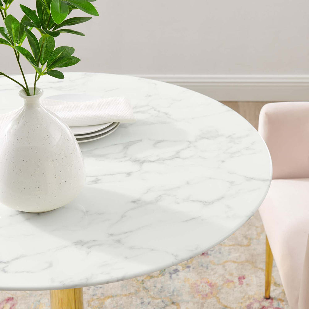 Tavolo da pranzo rotondo in marmo bianco e oro Elysium
